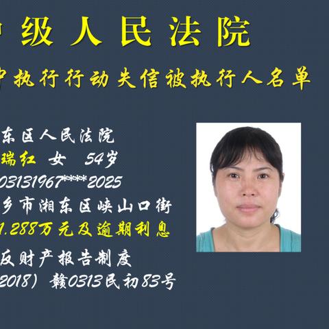 萍乡失信人员最新名单公布